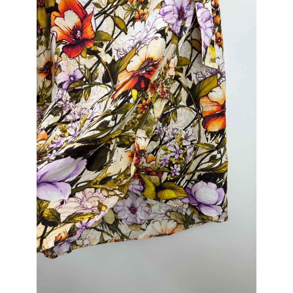 Chico's 100% Linen Floral Faux Wrap Tie Skirt Size 2P US 12 14 Petite Resortwear - Picture 6 of 9